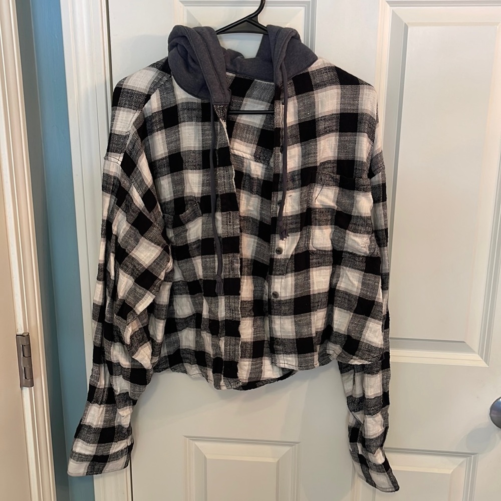 Cropped Flannel Hoodie